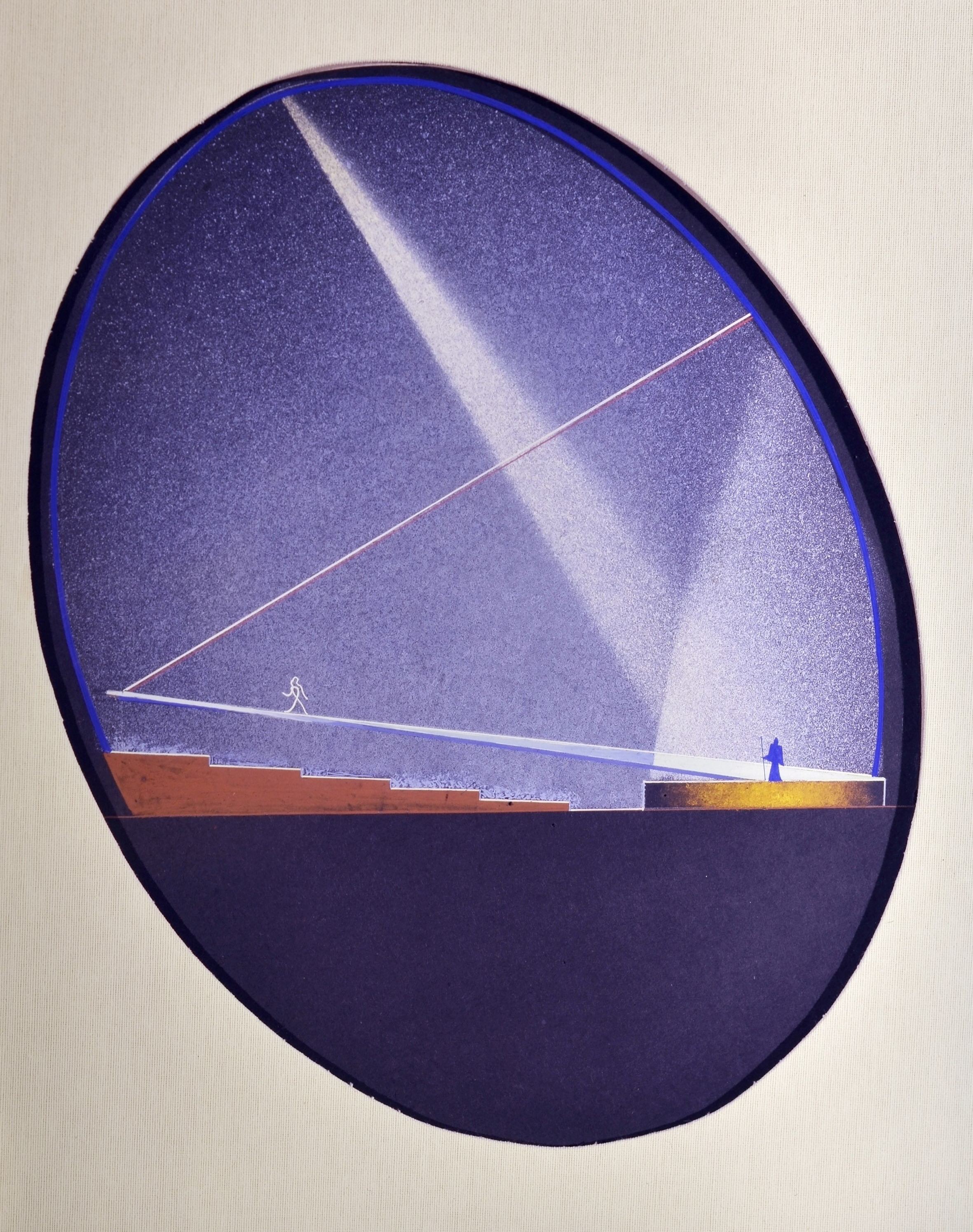 Enrico Prampolini (1894–1956) Projekt architektoniczny Teatru jajko na wystawę E–42, 1940–1941 tempera, karton, 72 × 69 cm kolekcja prywatna, Rzym