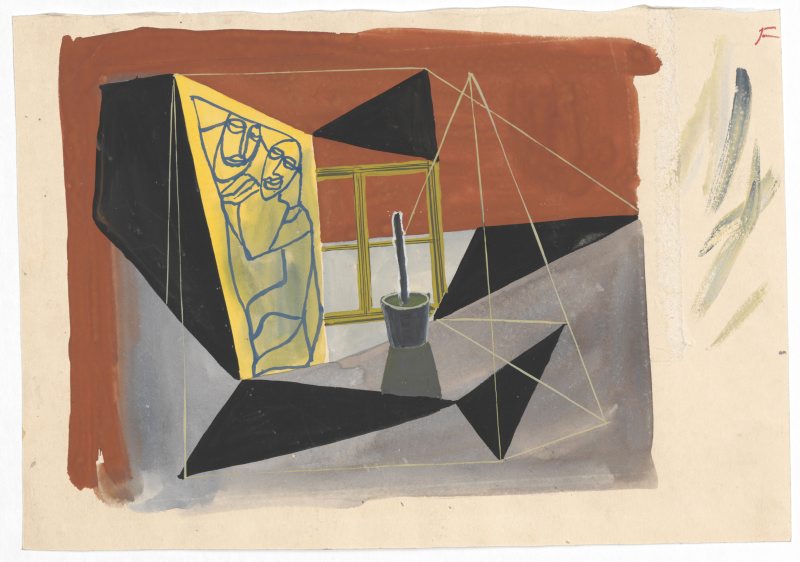 Marian Bogusz, "Kompozycja z oknem", 1948, gwasz, karton, wym. 20,7 x 29,8 cm