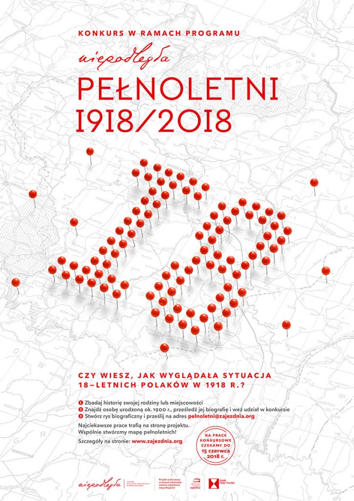 Plakat konkursu "Pełnoletni 1918/2018"
