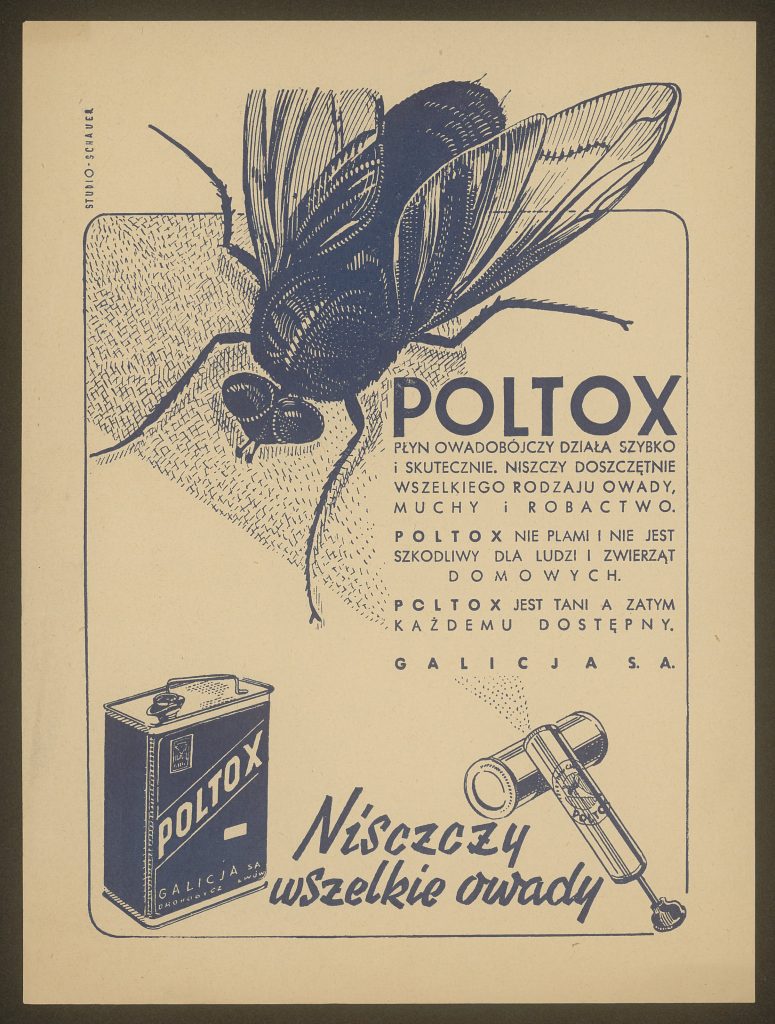 ulotka środka owadobójczego z rysunkiem puszki preparatu i muchy