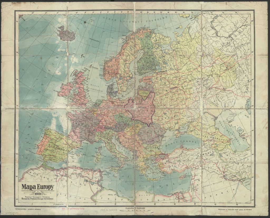 mapa europy z zaznaczonymi granicami krajów