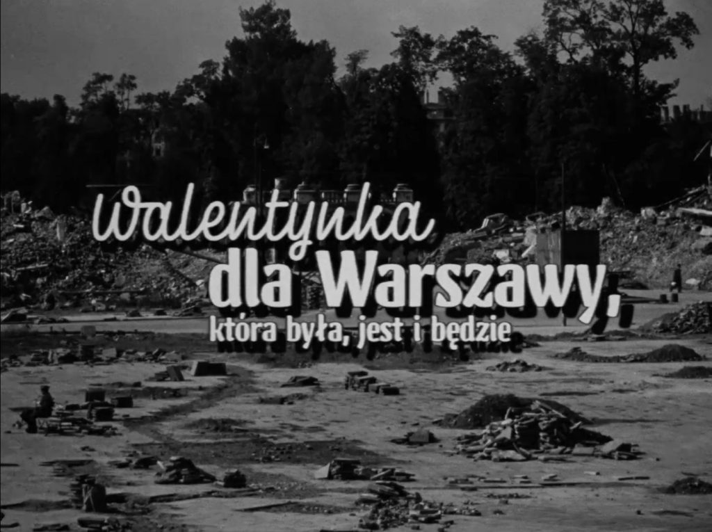 tytuł utworu napisany na tle zdjęć zrujnowanej Warszawy