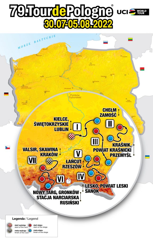 mapa polski z zaznaszoną trasą wyścgu