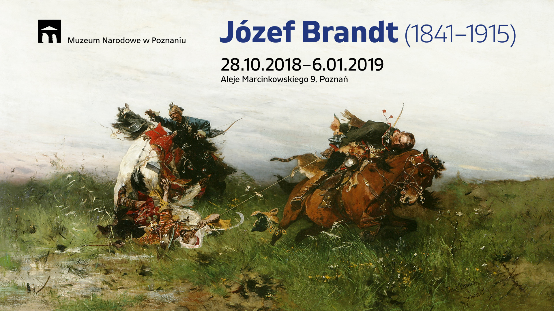 Zaproszenie na wystawę monograficzną Józefa Brandta z wykorzystanym fragmentem obrazu artysty pt. 