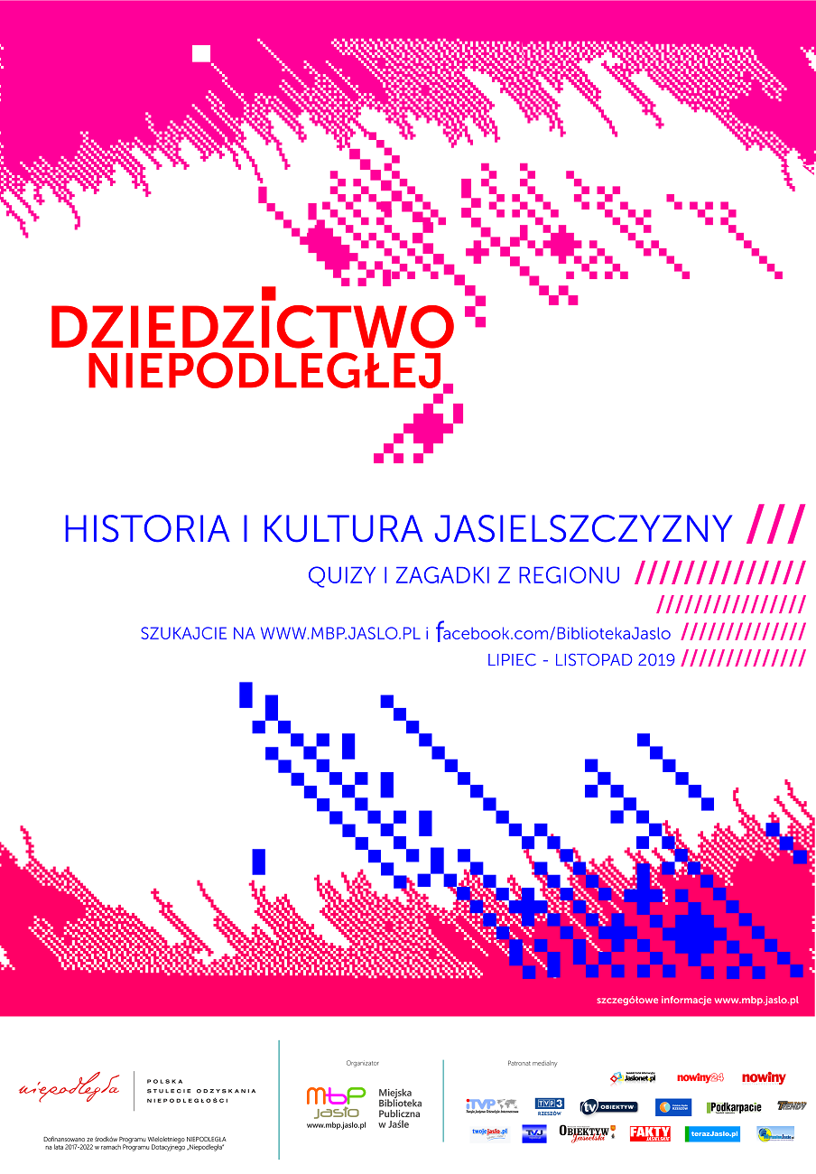 Plakat z napisem: Historia i kultura Jasielszczyzny – quizy i zagadki z regionu
