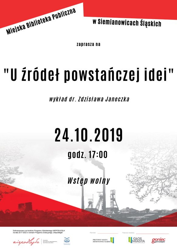 Plakat promujący wykład dr hab. Zdzisława Janeczka pn: "U źródeł powstańczej idei"