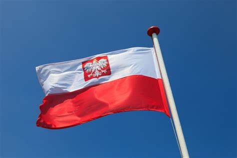 powiewająca polska flaga z godłem