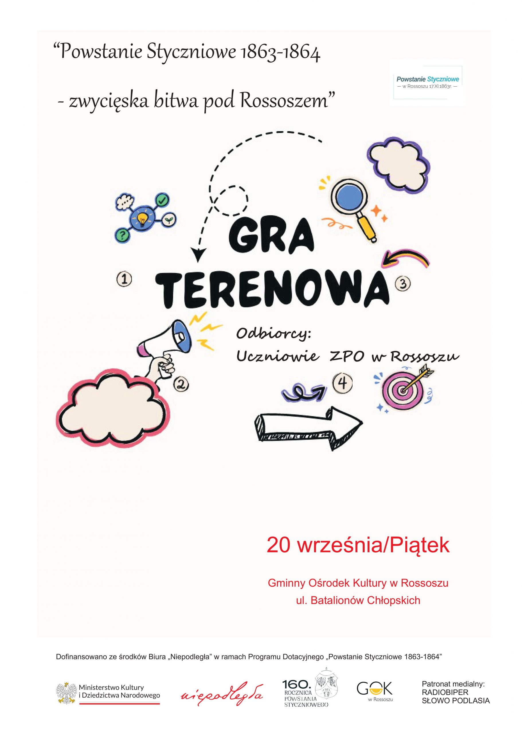 Plakat zapraszający na rodzinne warsztaty z szermierki, strzelania z łuku i jazdy konnej. Warsztaty odbędą się 17 sierpnia 2024r w godzinach 16.00-20.00.