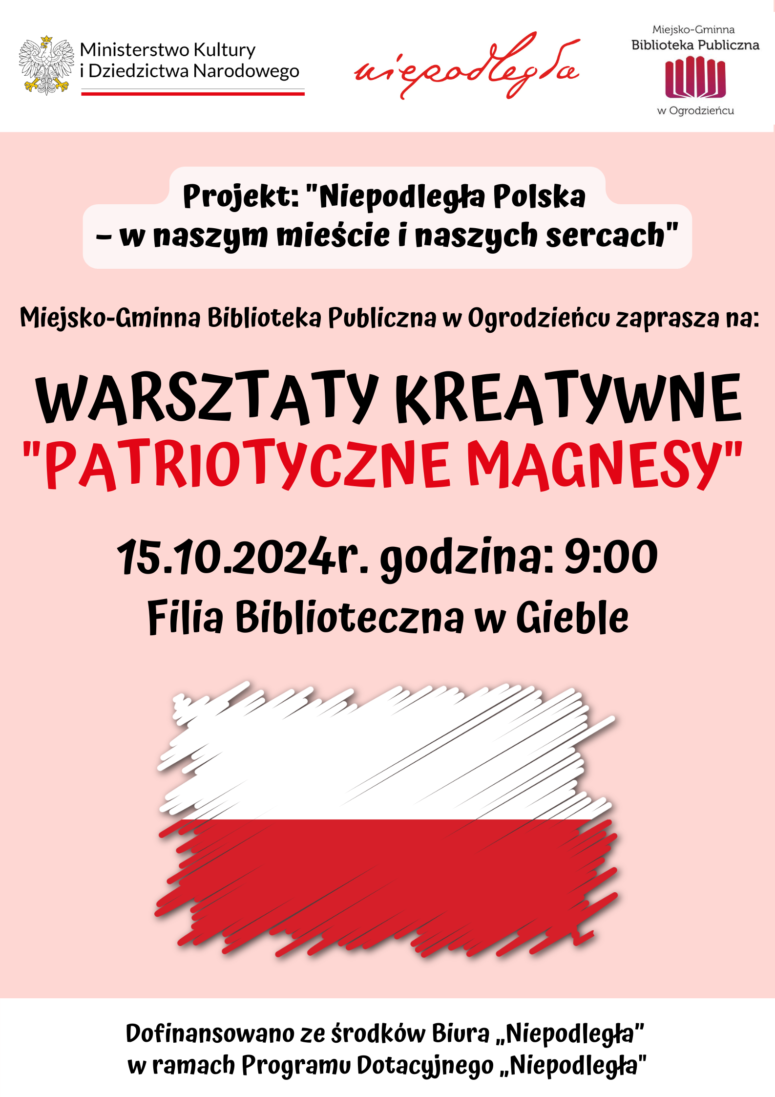 Warsztaty kreatywne „Patriotyczne magnesy” dla dzieci i młodzieży w Gieble - plakat